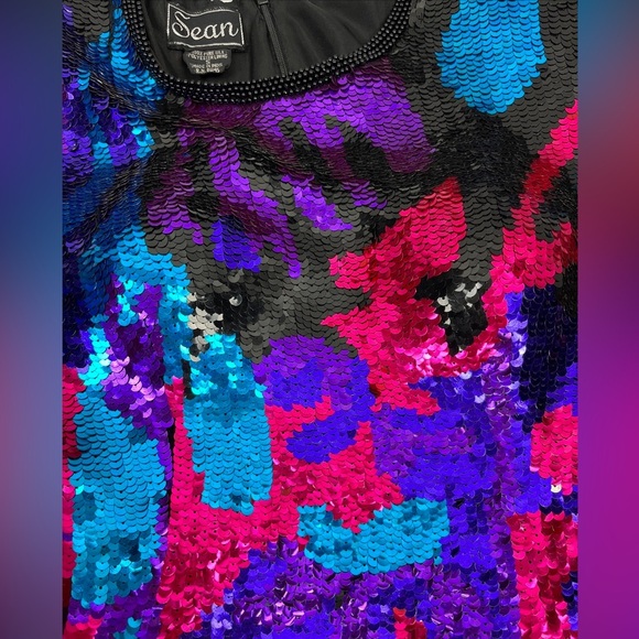 Sean Collection Sequin Beaded Mini Bodycon Fringe Pink Blue Purple Dress Size S - Picture 14 of 15